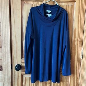 J Jill Blue Cowl Neck Long Sleeve Top - Size Large
